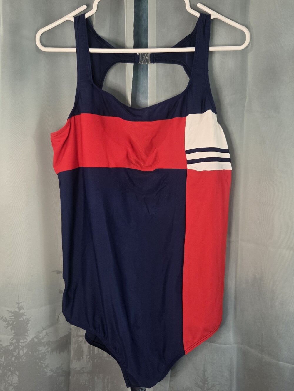 Maternity Announcements Blue and Red One-Piece Swimsuit